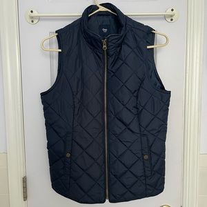 Quilted Navy Vest with Brass Detailing